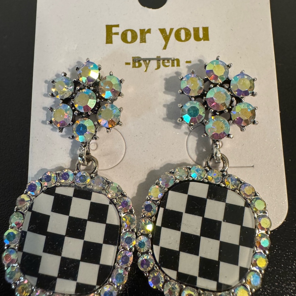 Iridescent AB Checkered Earrings